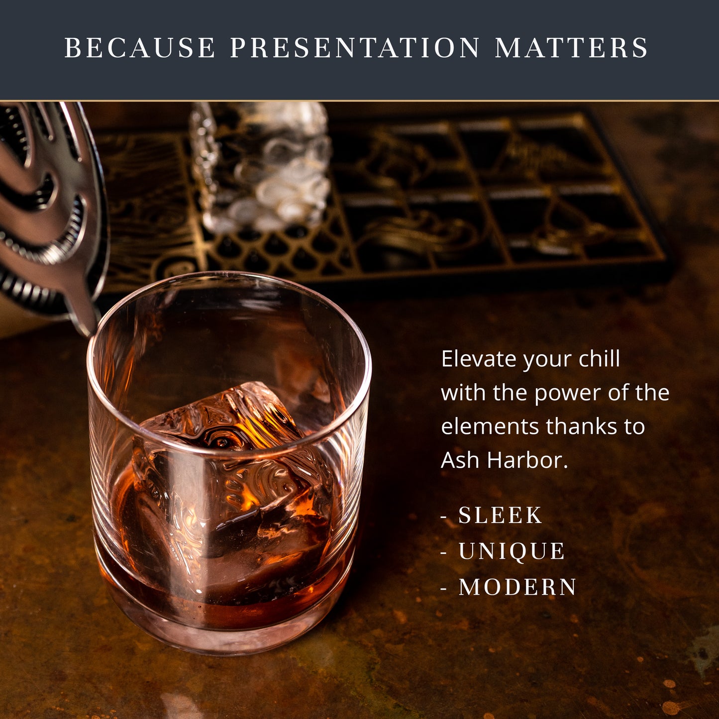 Elements Ice Design Tray for Clear Ice Cocktails and Whiskey