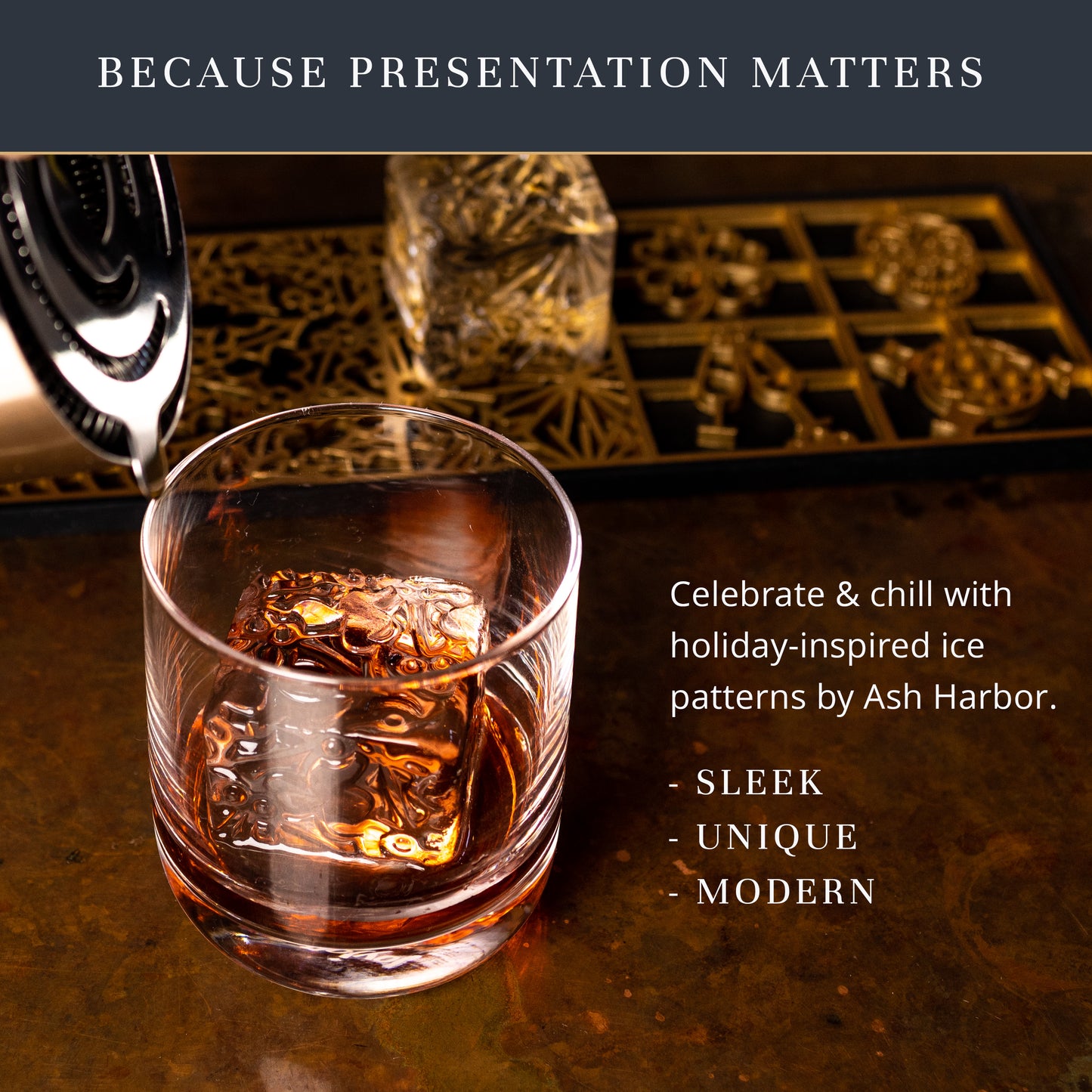 Holidays Ice Designer Tray for Clear Ice Cocktails and Whiskey