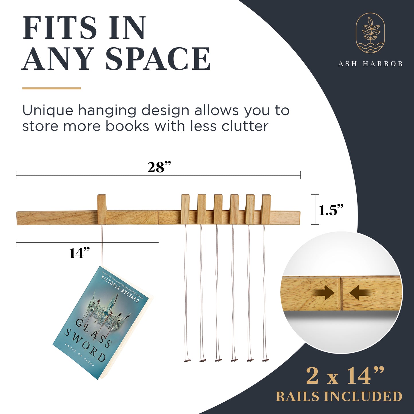 Hanging Book Shelf Rail System - Natural Finish