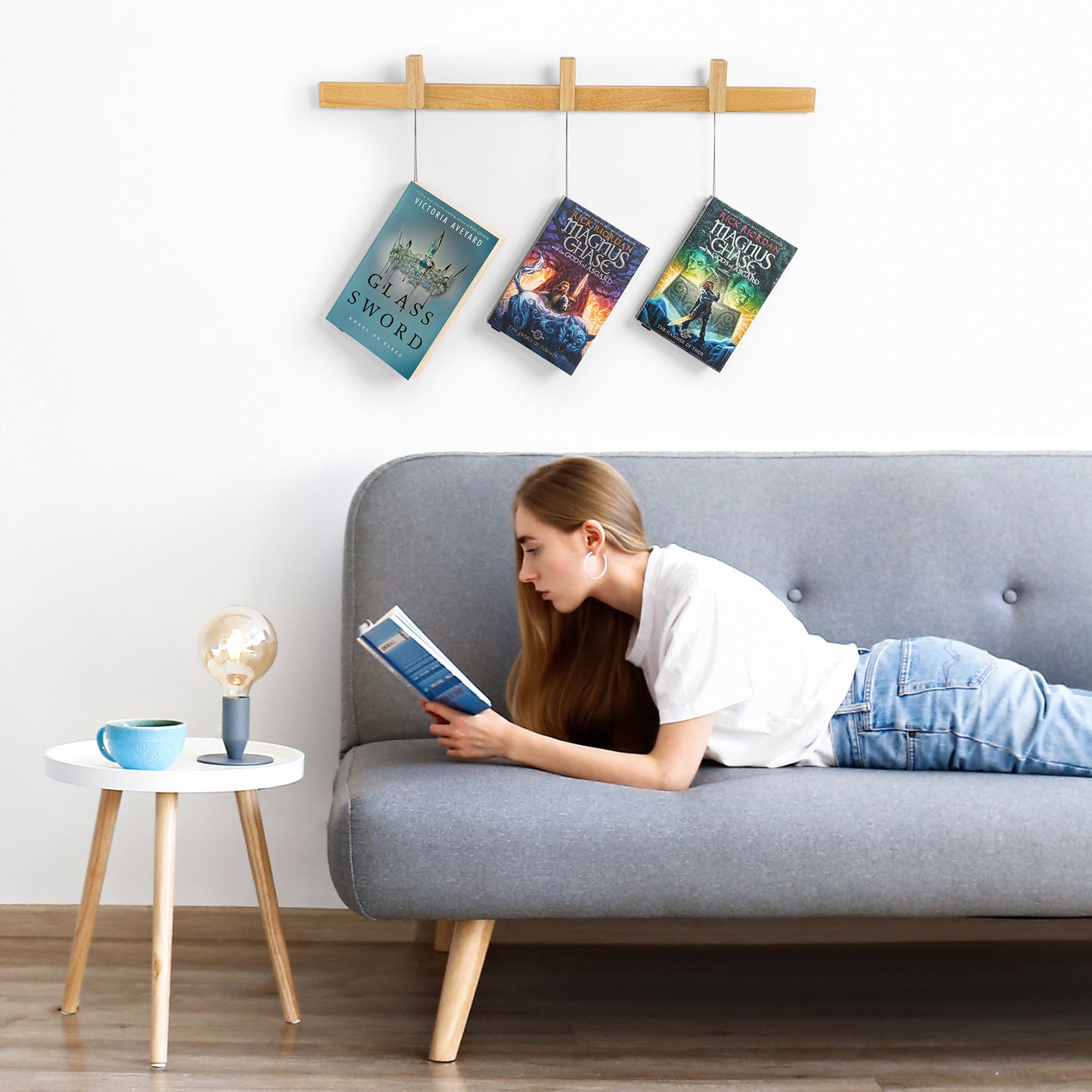 Hanging Book Shelf Rail System - Natural Finish